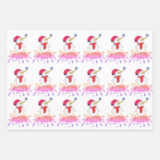 Cute Snowman Baby's eerste kerstroze Baby Inpakpapier Vel (Voorkant 3)