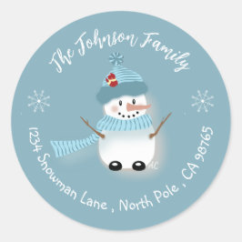 Cute Snowman Blue Holiday Envelope Seals Ronde Sticker