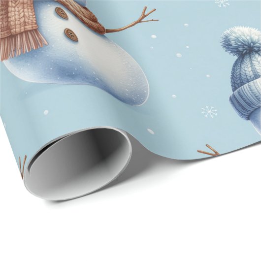 Cute Snowman Blue Snowy Background Christmas Cadeaupapier