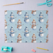 Cute Snowman Blue Snowy Background Christmas Tissuepapier (Craft)