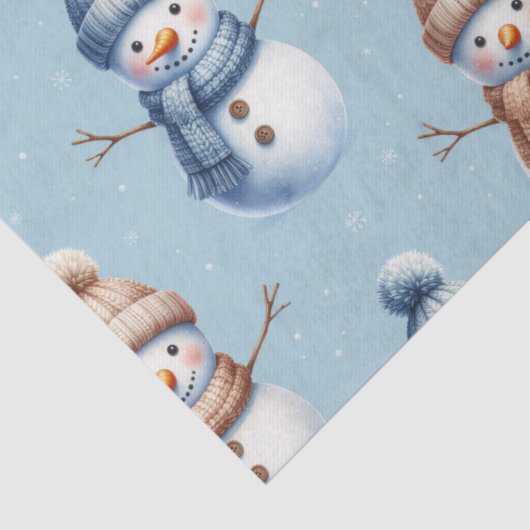 Cute Snowman Blue Snowy Background Christmas Tissuepapier (Detail)