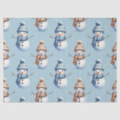 Cute Snowman Blue Snowy Background Christmas Tissuepapier (Voorkant)