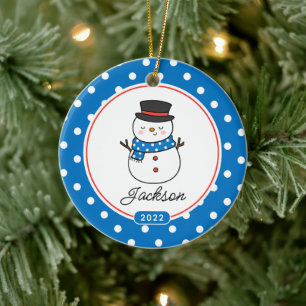 Cute Snowman Boys 2 Sided Photo Keramisch Ornament