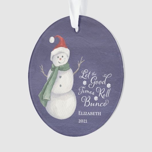 Cute Snowman Bunco Dice Monogrammed Ornament (voorkant)