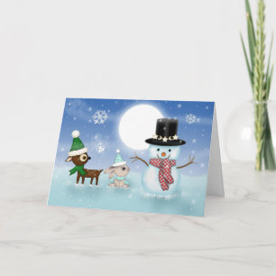 Cute Snowman Bunny en Reindeer Kerstmis Kaart