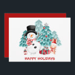 Cute Snowman, Bunny & kerstboomvakantiekaart Aankondiging<br><div class="desc">Cute Snowman,  Bunny met Santa hat & kerstboomfeestkaart. Winterbosscène. Gelukkig en leuk kerstontwerp. Faux zilveren glitter details. Pas deze kerstkaart eenvoudig aan met je eigen tekst op de voorkant en de achterkant. Overeenkomende objecten zijn beschikbaar in mijn winkel.</div>