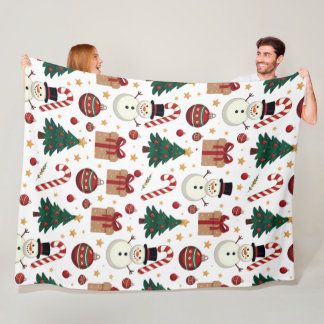 Cute Snowman & Candy Cane Christmas Throw Blanket  Fleece Deken