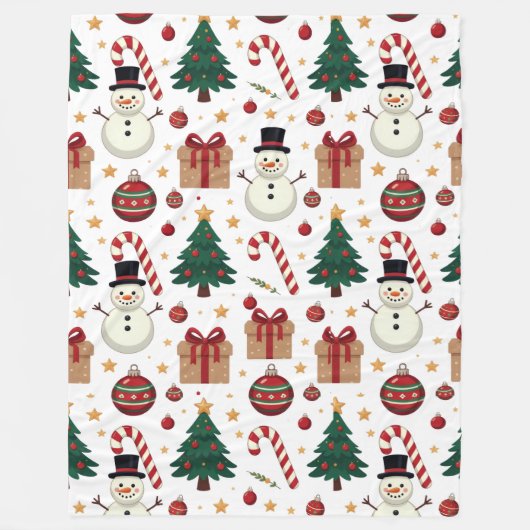Cute Snowman & Candy Cane Christmas Throw Blanket  Fleece Deken (Voorkant)