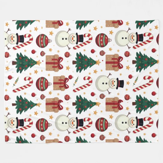 Cute Snowman & Candy Cane Christmas Throw Blanket  Fleece Deken (Voorkant (Horizontaal))