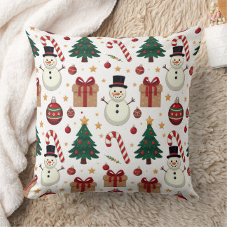 Cute Snowman & Candy Cane Christmas Throw Pillow  Kussen