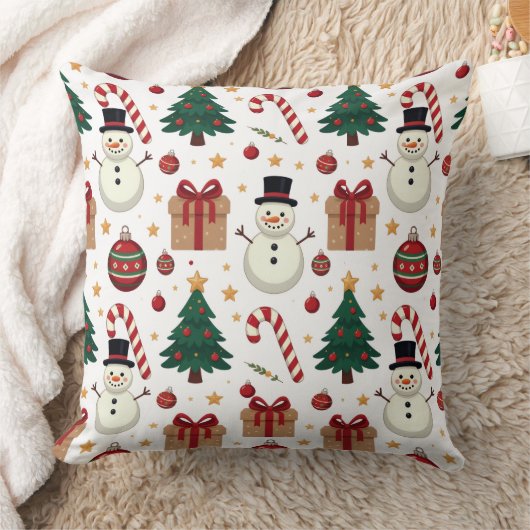 Cute Snowman & Candy Cane Christmas Throw Pillow  Kussen (Deken)