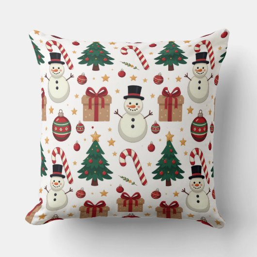 Cute Snowman & Candy Cane Christmas Throw Pillow  Kussen (Voorkant)