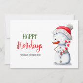 Cute Snowman Candy Cane Happy Holidays Business Feestdagenkaart (Voorkant)