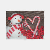 Cute Snowman Candy Cane Heart Red White Love Fleece Deken (Voorkant (Horizontaal))