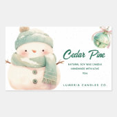 Cute Snowman Cedar Pine Candle Design Rechthoekige Sticker (Voorkant)