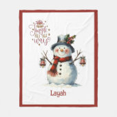 Cute Snowman Christmas Blanket for Kids With Name Fleece Deken (Voorkant)