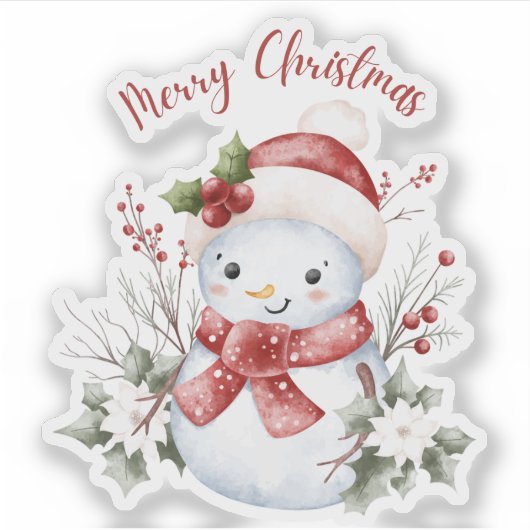 Cute Snowman Christmas Custom-Cut Vinyl Sticker (Voorkant)
