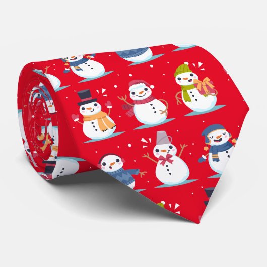 Cute Snowman Christmas Xmas Red Tie Stropdas (Opgerold)