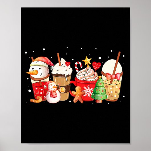 Cute Snowman Coffee Lover Latte Gingerbread Funny Poster (Voorkant)