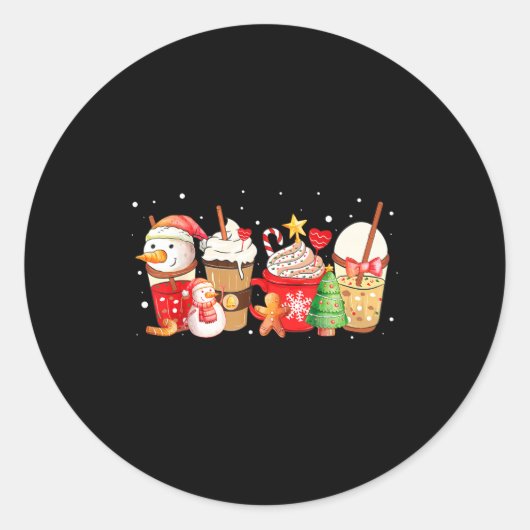 Cute Snowman Coffee Lover Latte Gingerbread Funny Ronde Sticker (Voorkant)