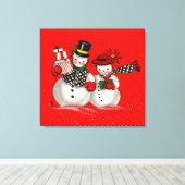 Cute Snowman Couple Canvas Afdruk (Insitu (Houten vloer))
