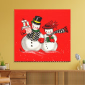 Cute Snowman Couple Canvas Afdruk (Insitu (Woonkamer))