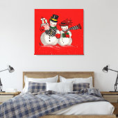Cute Snowman Couple Canvas Afdruk (Insitu (Slaapkamer))