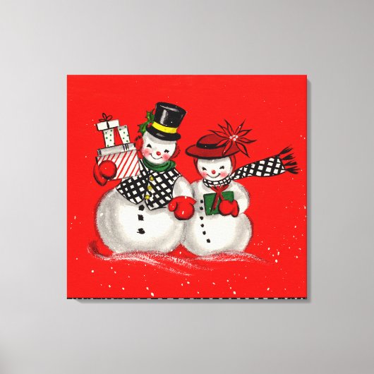 Cute Snowman Couple Canvas Afdruk (Voorkant)
