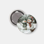 Cute Snowman Couple Christmas Magnet (Voorkant / Achterkant)