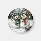 Cute Snowman Couple Christmas Magnet (Voorkant)