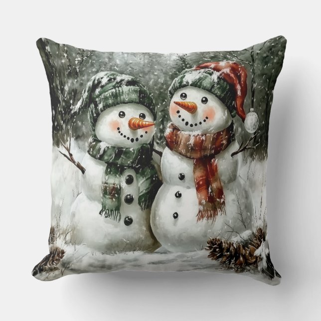 Cute Snowman Couple Christmas Throw Pillow Kussen (Voorkant)