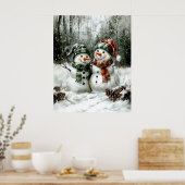 Cute Snowman Couple Christmas Wall Art Poster (Keuken)