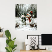 Cute Snowman Couple Christmas Wall Art Poster (Thuiskantoor)