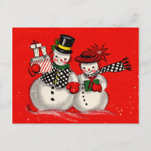 Cute Snowman Couple Feestdagenkaart