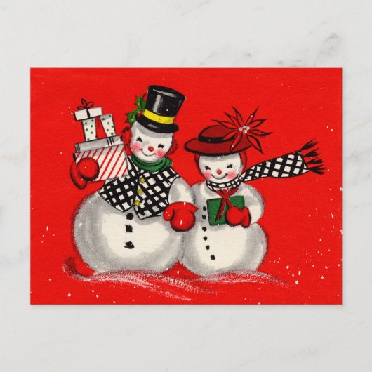 Cute Snowman Couple Feestdagenkaart (Voorkant)