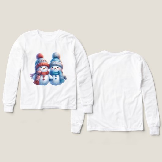 Cute Snowman Couple Winter Illustration T-Shirt (Voorkant /achterkant)