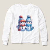 Cute Snowman Couple Winter Illustration T-Shirt (Voorkant)