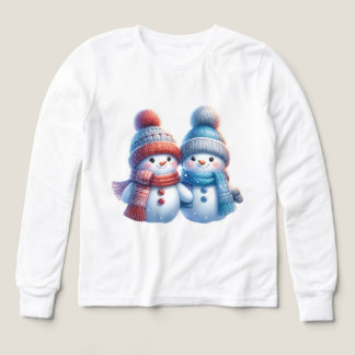 Cute Snowman Couple Winter Illustration T-Shirt