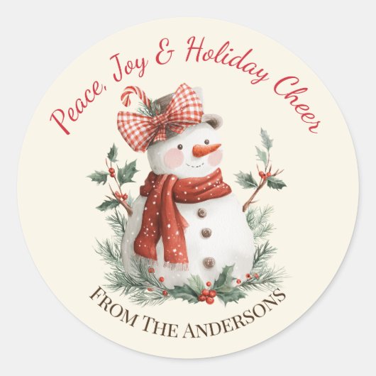 Cute Snowman Custom Holiday  Ronde Sticker (Voorkant)