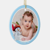 Cute Snowman & Custom Photo on Light Blue Keramisch Ornament (Rechts)