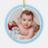 Cute Snowman & Custom Photo on Light Blue Keramisch Ornament (Voorkant)