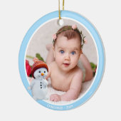 Cute Snowman & Custom Photo on Light Blue Keramisch Ornament (Links)