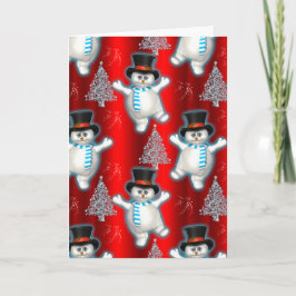 Cute Snowman Dancing Red Kerstmis Kaart