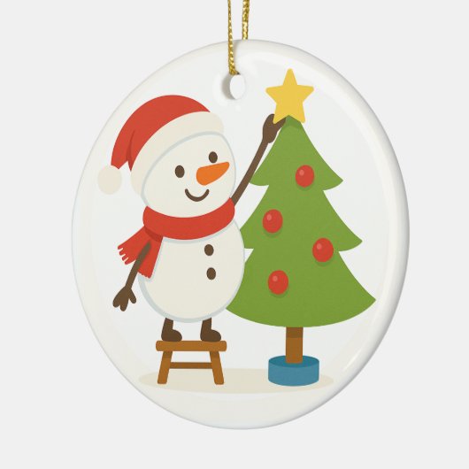 Cute Snowman Decorating Tree Personalized Name Keramisch Ornament (Links)