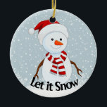 Cute Snowman Design Ornament<br><div class="desc">Cute Snowman Design Ornament met een rode en witte kersthoed en een rode en witte gestreepte sjaal,  met aanpasbare tekst aan beide zijden.</div>