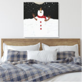 Cute Snowman die de maan schilderen Canvas Afdruk (Insitu (Slaapkamer))