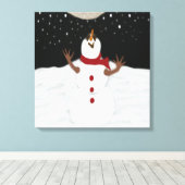 Cute Snowman die de maan schilderen Canvas Afdruk (Insitu (Houten vloer))