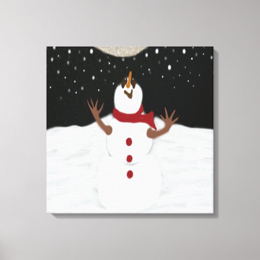 Cute Snowman die de maan schilderen Canvas Afdruk (Voorkant)