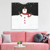 Cute Snowman die de maan schilderen Canvas Afdruk (Insitu (Woonkamer))