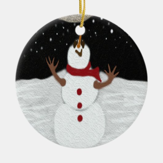 Cute Snowman die de maan schilderen Keramisch Ornament (Voorkant)